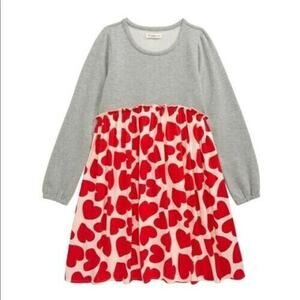 TUCKER + TATE Toddler Grey Fleece Bodice/Pink Red Heart Print Dress Size 2 NWT